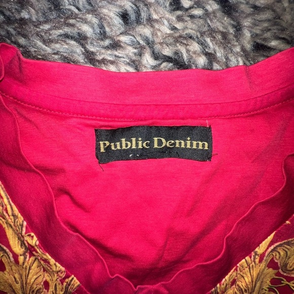 Y2K Public Denim Red and Gold Baroque Short Sleeve Tee - Picture 6 of 8